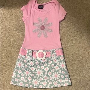 Lilt Pink and Gray Floral Kids Dress with Belt